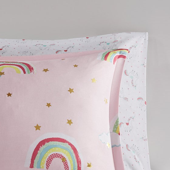 Alicia Rainbow and Metallic Stars Comforter Set with Bed Sheets