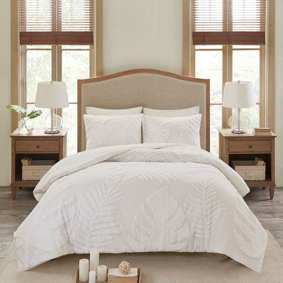 Bahari 3 Piece Tufted Cotton Chenille Palm Comforter Set