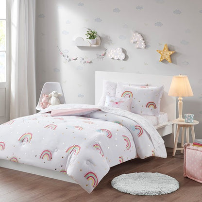 Alicia Rainbow and Metallic Stars Comforter Set with Bed Sheets