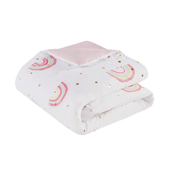 Alicia Rainbow and Metallic Stars Comforter Set with Bed Sheets