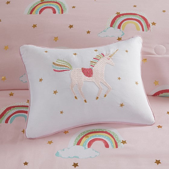 Alicia Rainbow and Metallic Stars Comforter Set with Bed Sheets