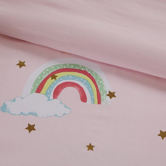 Alicia Rainbow and Metallic Stars Comforter Set with Bed Sheets