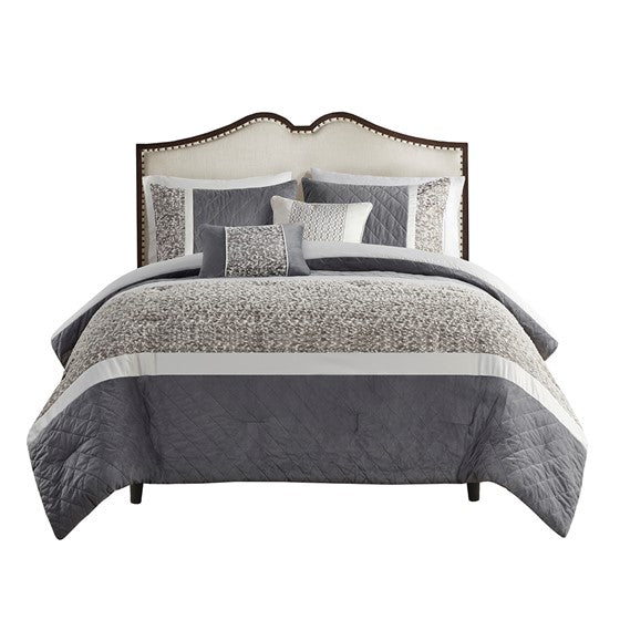 Amelia 5 Piece Textured Jacquard Stripe Comforter Set with Throw Pillows