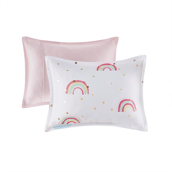 Alicia Rainbow and Metallic Stars Comforter Set with Bed Sheets