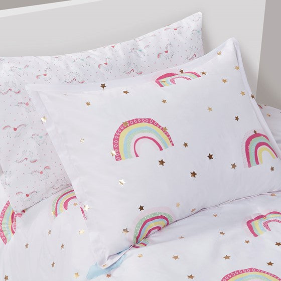 Alicia Rainbow and Metallic Stars Comforter Set with Bed Sheets