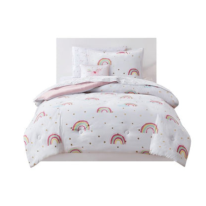 Alicia Rainbow and Metallic Stars Comforter Set with Bed Sheets