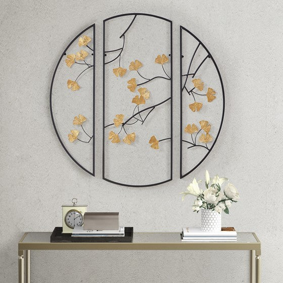 Golden Gingko Leaves Metal Wall Decor