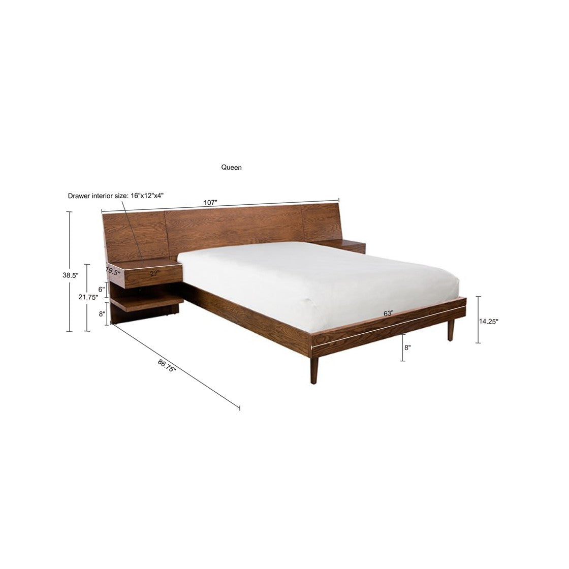 Clark Bed + 2 Attached Nightstands