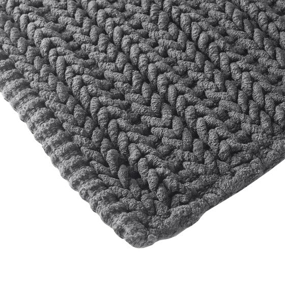 Madison Park Lasso Yarn Dyed Knitted 100% Cotton Chenille Bath Mat, 20X30,  White