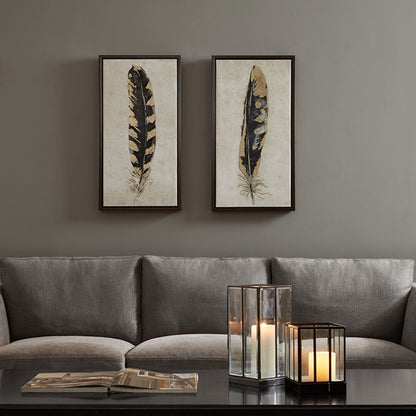 Gilded Feathers Printed Canvas Wall Art 2 Piece Set