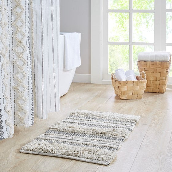 Asher Woven Texture Stripe Bath Rug