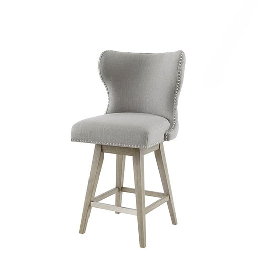 Hancock High Wingback Button Tufted Upholstered 27" Swivel Counter Stool with Nailhead Accent