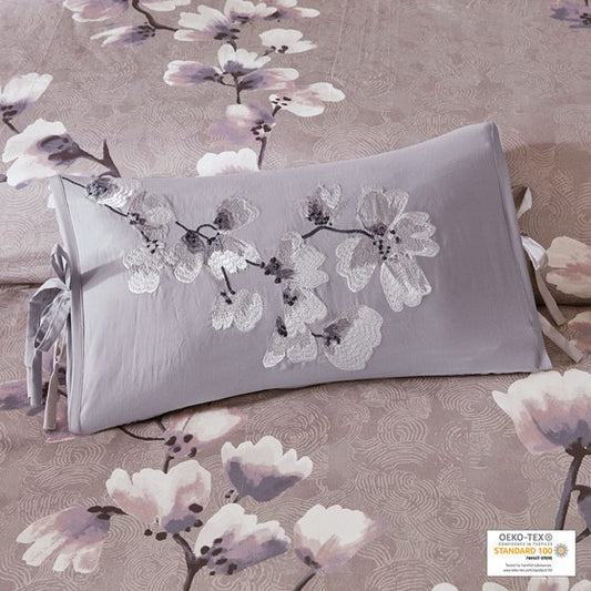 Sakura Blossom Embroidered Cotton Oblong Pillow