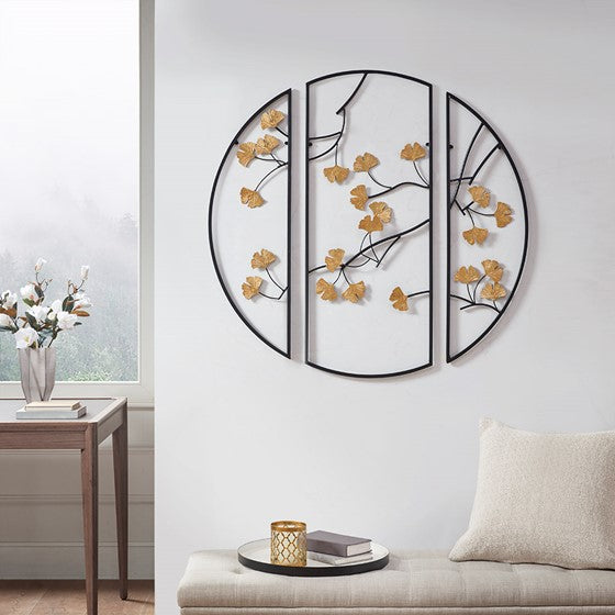 Golden Gingko Leaves Metal Wall Decor