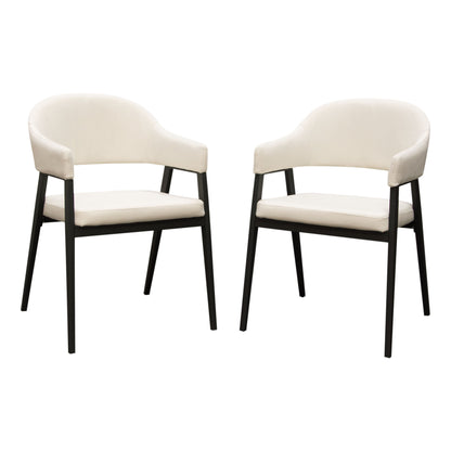 Adele Set of Two Dining/Accent Chairs in Cream Fabric w/ Black Powder Coated Metal Frame