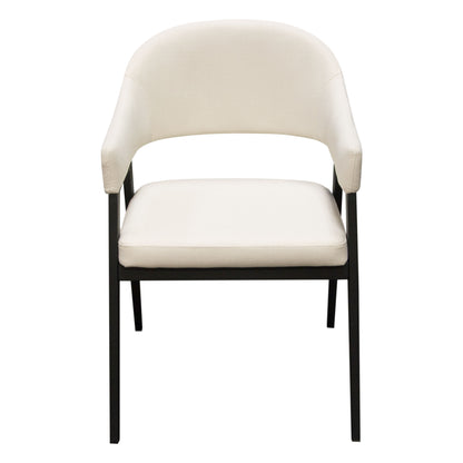 Adele Set of Two Dining/Accent Chairs in Cream Fabric w/ Black Powder Coated Metal Frame