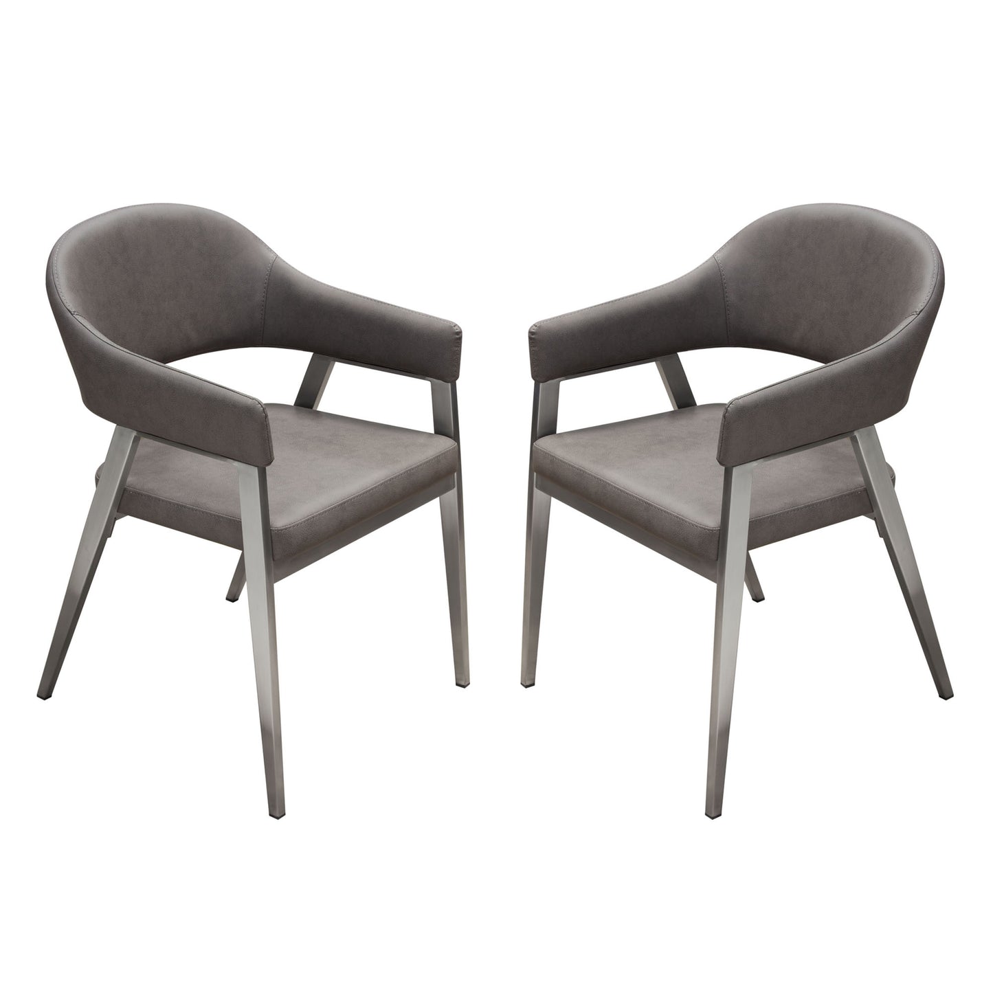 Adele Set of Two Dining/Accent Chairs in Grey Leatherette w/ Brushed Stainless Steel Leg