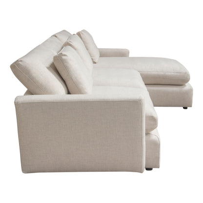 Arcadia 2PC Reversible Chaise Sectional w/ Feather Down Seating in Cream Fabric