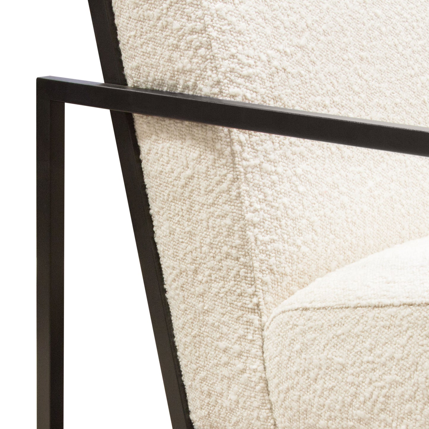 Luxe Accent Chair in Bone Boucle Textured Fabric with Black Powder Coat Frame