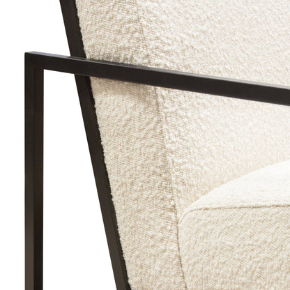 Luxe Accent Chair in Bone Boucle Textured Fabric with Black Powder Coat Frame