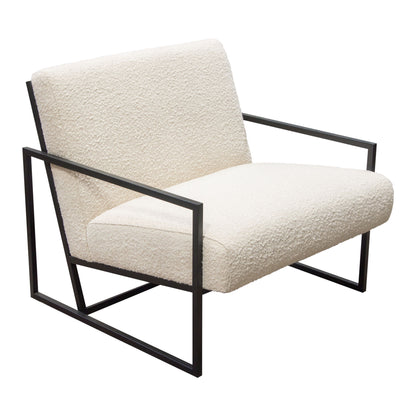 Luxe Accent Chair in Bone Boucle Textured Fabric with Black Powder Coat Frame