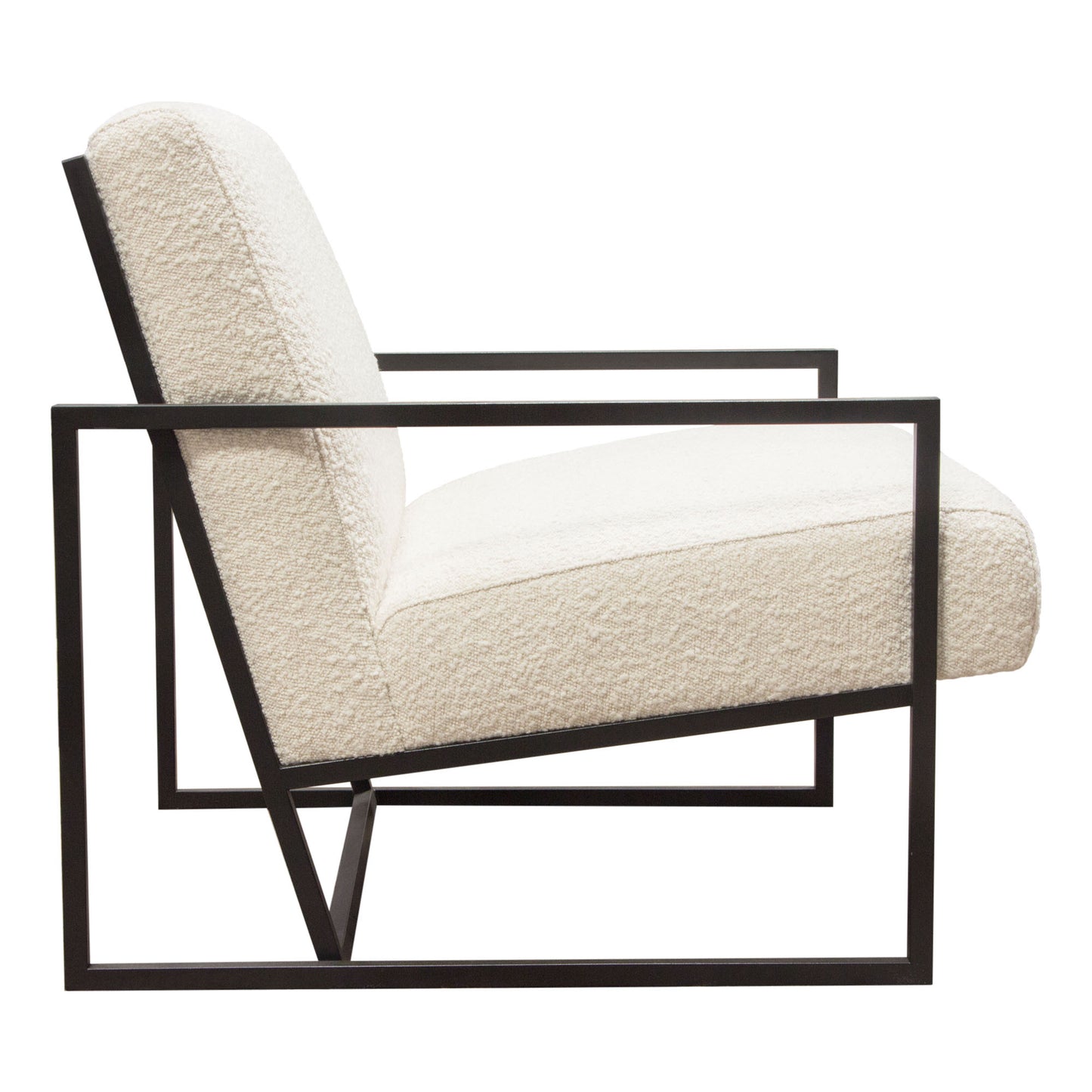 Luxe Accent Chair in Bone Boucle Textured Fabric with Black Powder Coat Frame