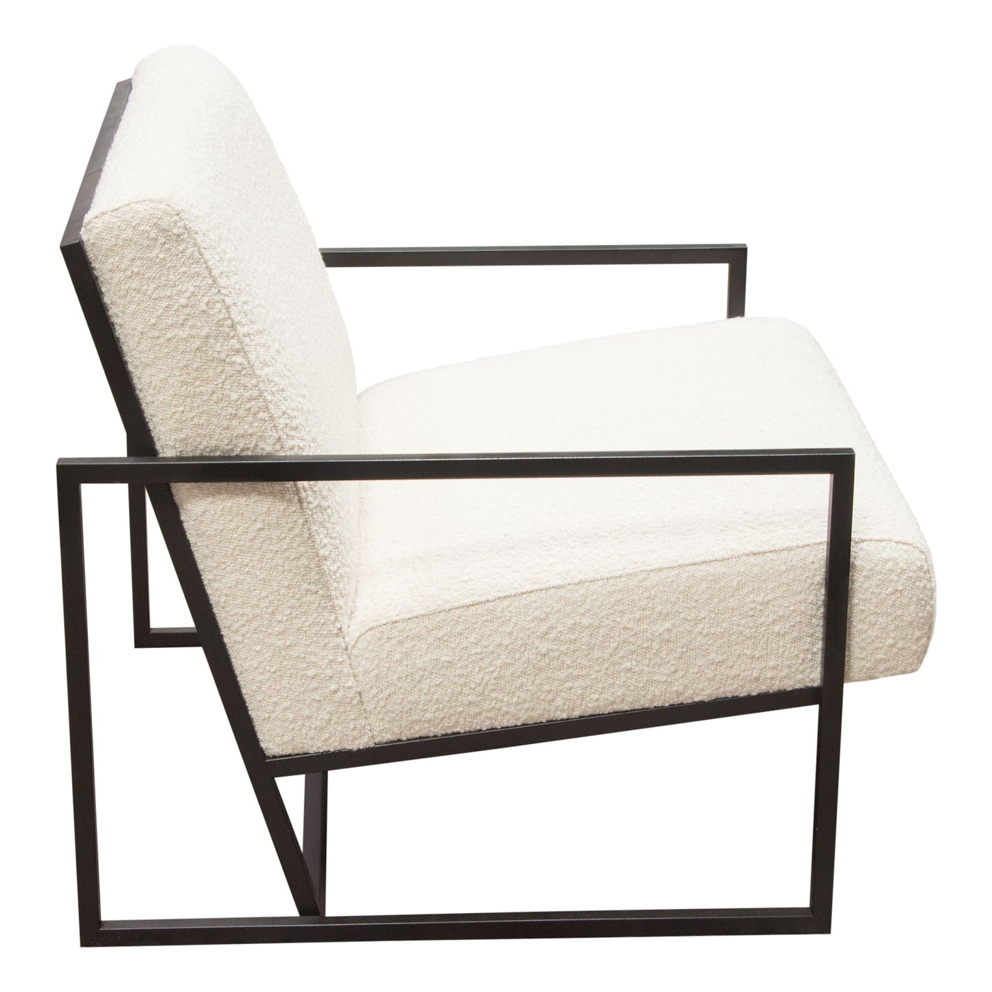 Luxe Accent Chair in Bone Boucle Textured Fabric with Black Powder Coat Frame