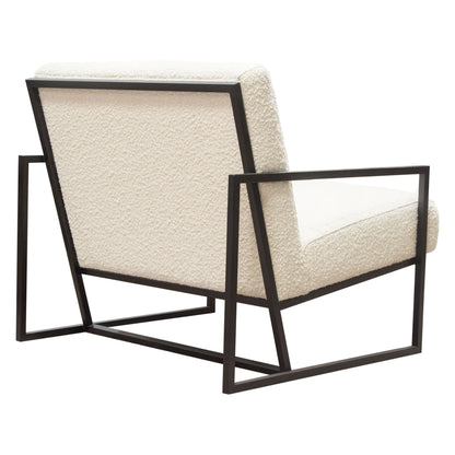 Luxe Accent Chair in Bone Boucle Textured Fabric with Black Powder Coat Frame