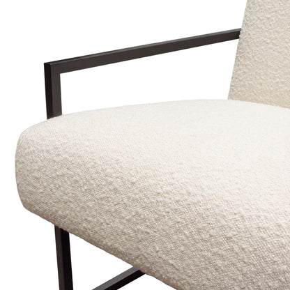 Luxe Accent Chair in Bone Boucle Textured Fabric with Black Powder Coat Frame