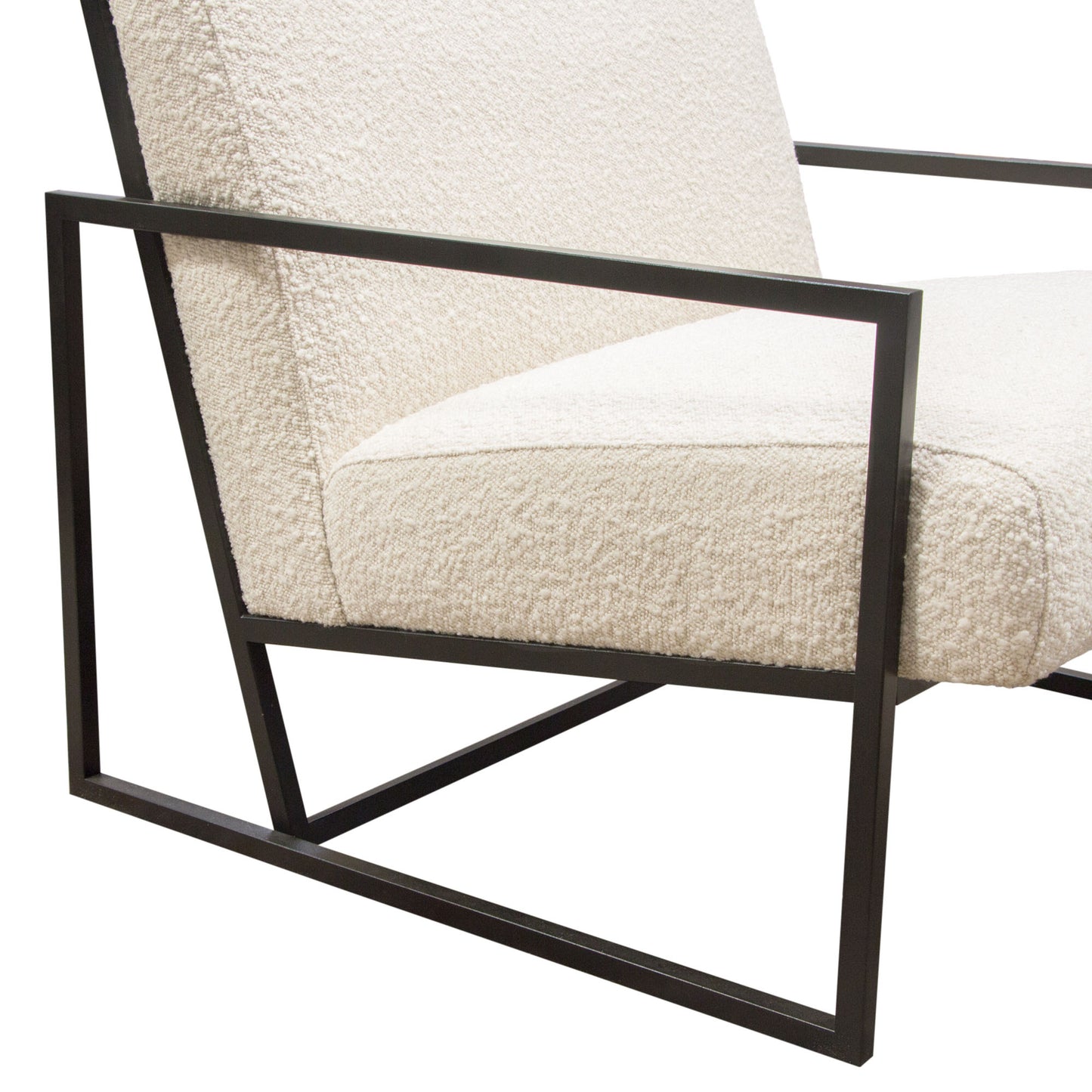 Luxe Accent Chair in Bone Boucle Textured Fabric with Black Powder Coat Frame