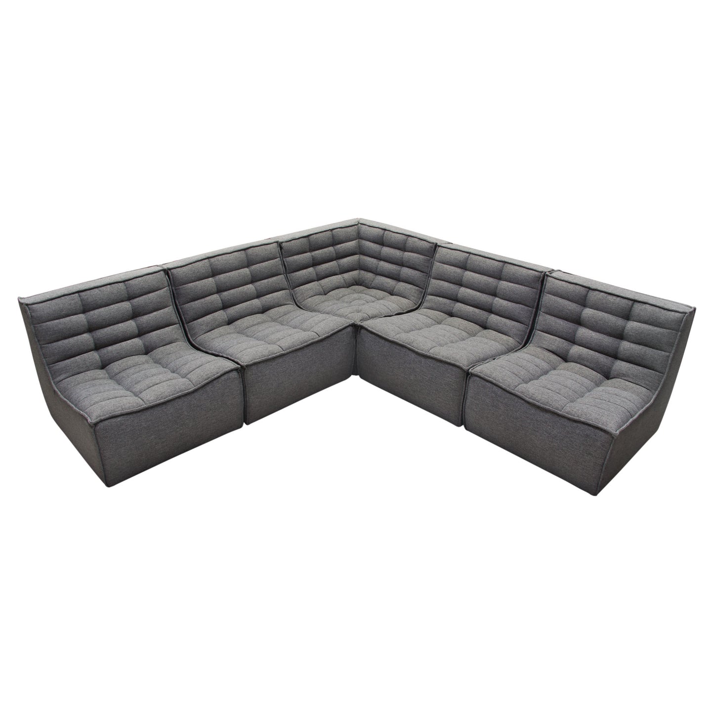 Marshall 5PC Corner Modular Sectional w/ Scooped Seat in Grey Fabric
