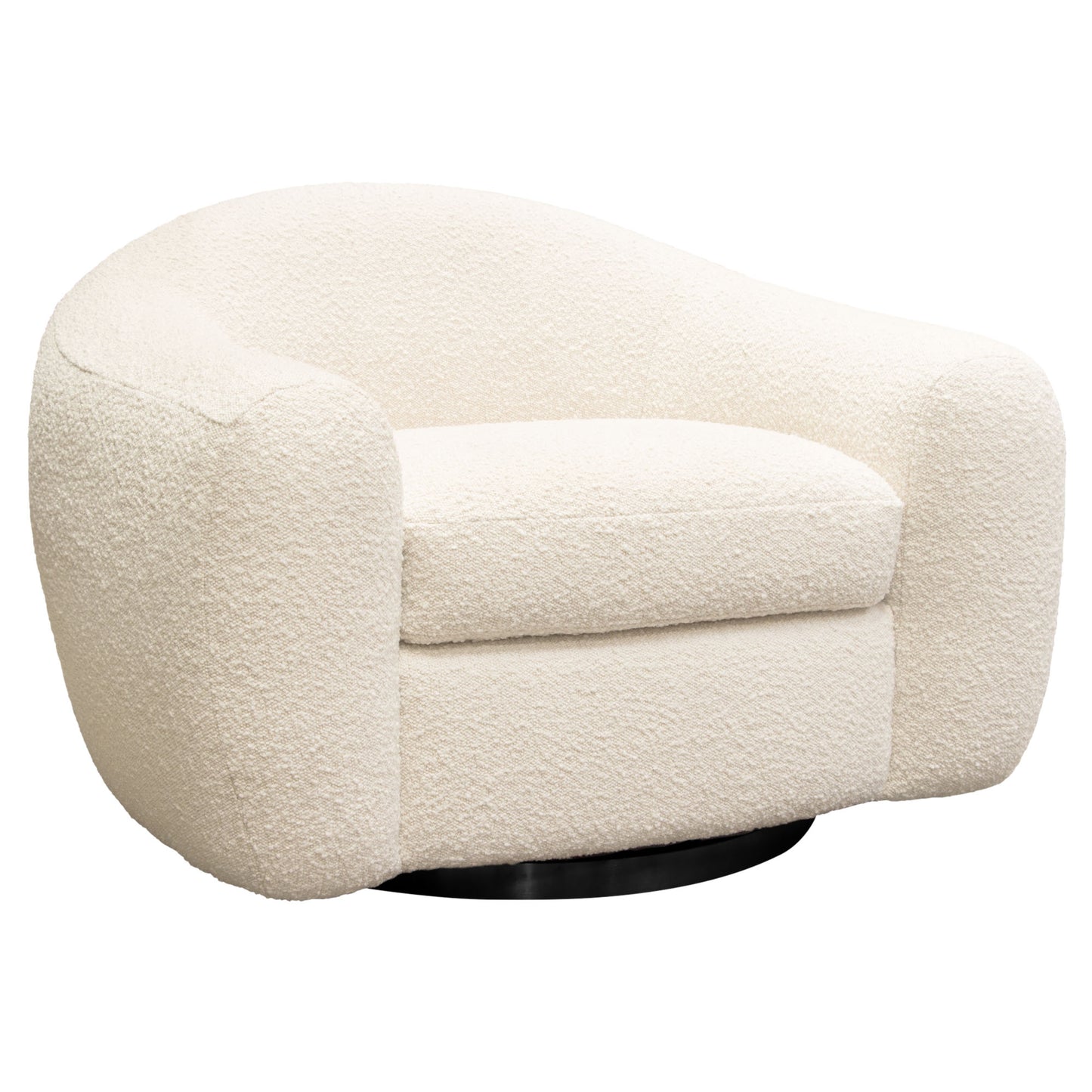 Pascal Swivel Chair in Bone Boucle Textured Fabric w/ Contoured Arms & Back