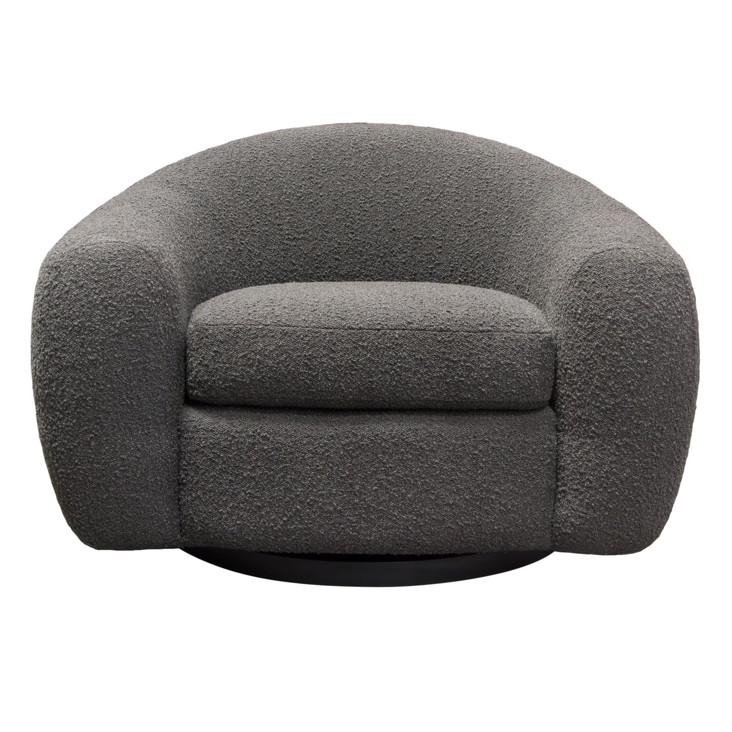 Pascal Swivel Chair in Charcoal Boucle Textured Fabric w/ Contoured Arms & Back