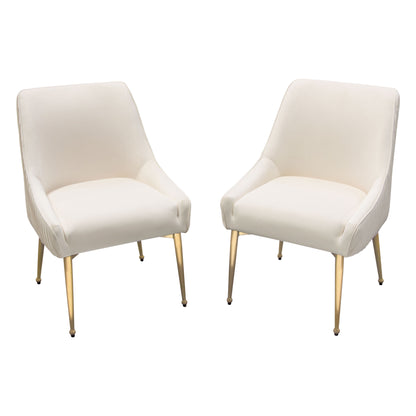 Quinn Set of Two Dining Chairs in Cream Velvet w/ Brushed Gold Metal Leg
