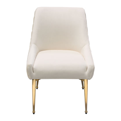 Quinn Set of Two Dining Chairs in Cream Velvet w/ Brushed Gold Metal Leg