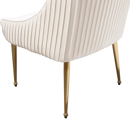 Quinn Set of Two Dining Chairs in Cream Velvet w/ Brushed Gold Metal Leg