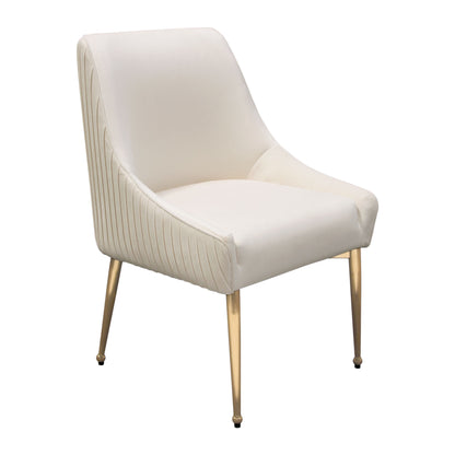 Quinn Set of Two Dining Chairs in Cream Velvet w/ Brushed Gold Metal Leg