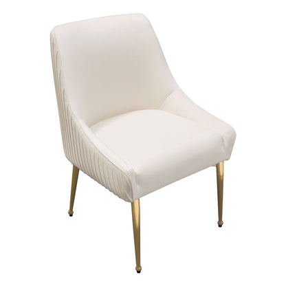 Quinn Set of Two Dining Chairs in Cream Velvet w/ Brushed Gold Metal Leg