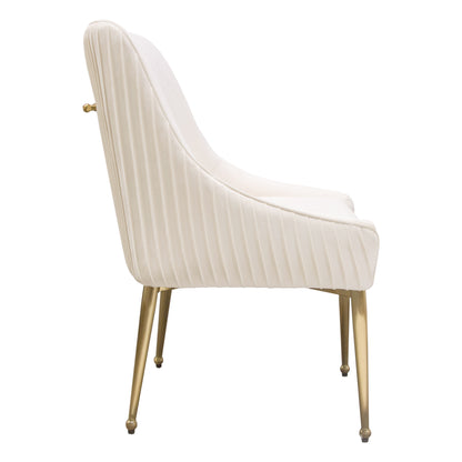 Quinn Set of Two Dining Chairs in Cream Velvet w/ Brushed Gold Metal Leg