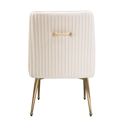 Quinn Set of Two Dining Chairs in Cream Velvet w/ Brushed Gold Metal Leg