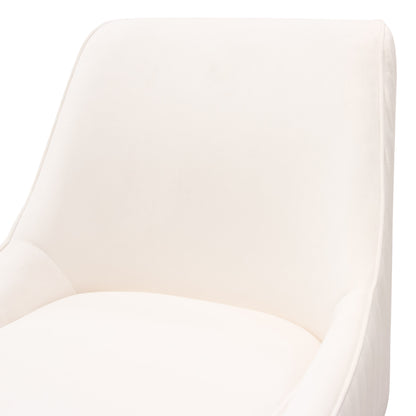 Quinn Set of Two Dining Chairs in Cream Velvet w/ Brushed Gold Metal Leg