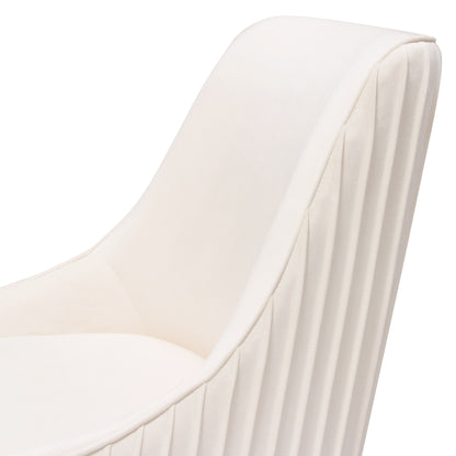 Quinn Set of Two Dining Chairs in Cream Velvet w/ Brushed Gold Metal Leg