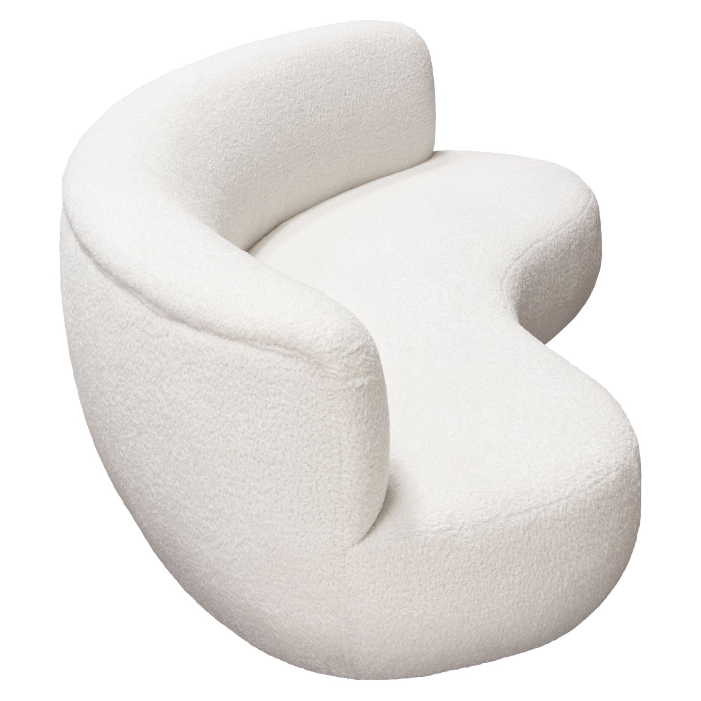 Simone Curved Sofa in White Faux Sheepskin Fabric