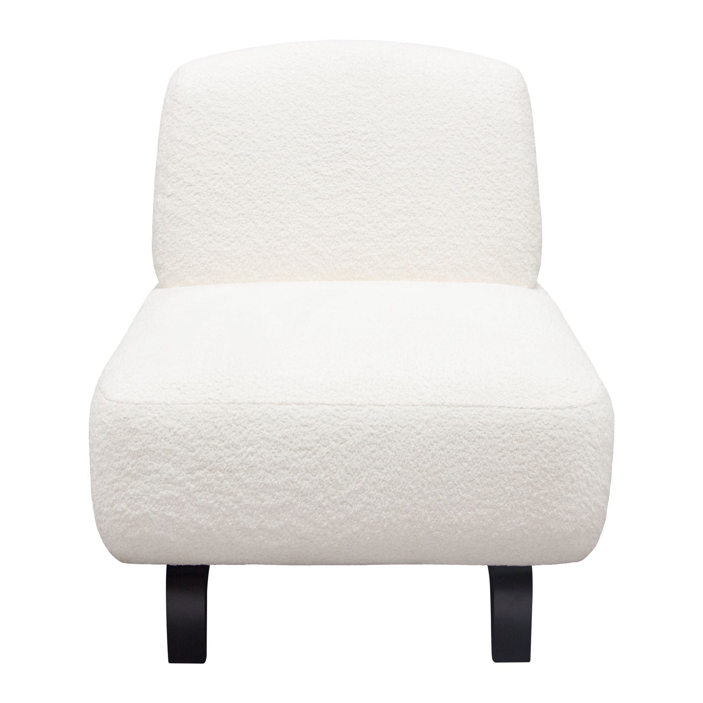 Vesper Armless Chair in Faux White Shearling w/ Black Wood Leg Base