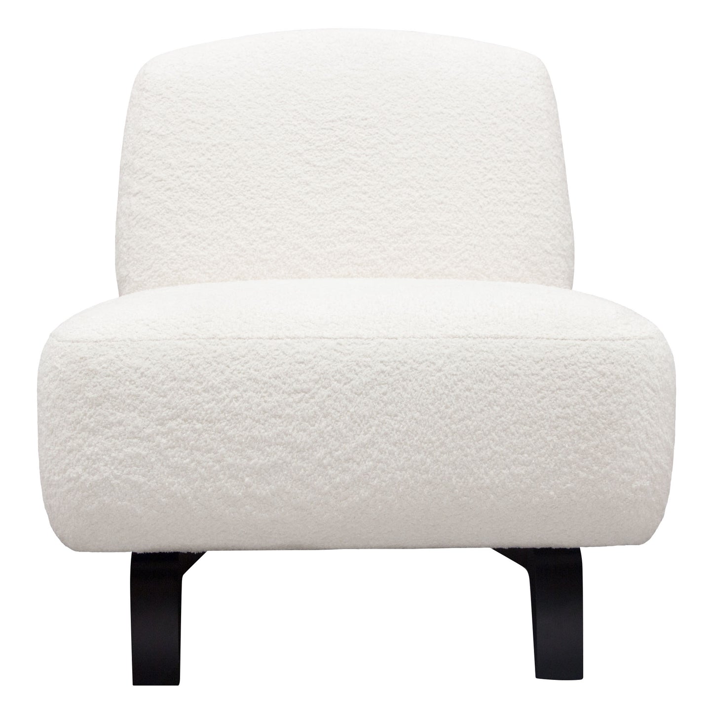 Vesper Armless Chair in Faux White Shearling w/ Black Wood Leg Base