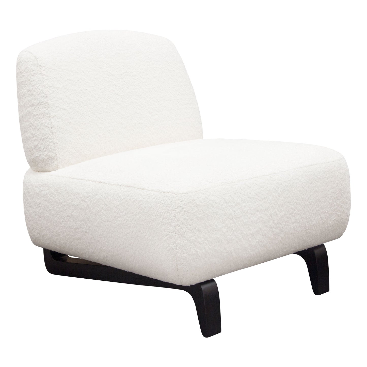 Vesper Armless Chair in Faux White Shearling w/ Black Wood Leg Base