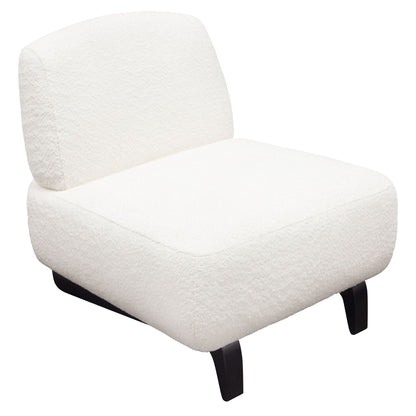 Vesper Armless Chair in Faux White Shearling w/ Black Wood Leg Base