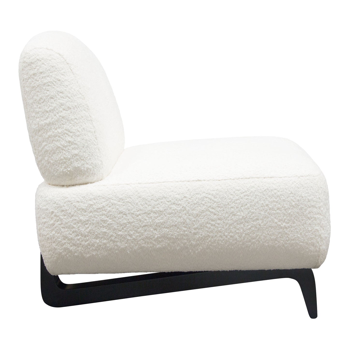 Vesper Armless Chair in Faux White Shearling w/ Black Wood Leg Base