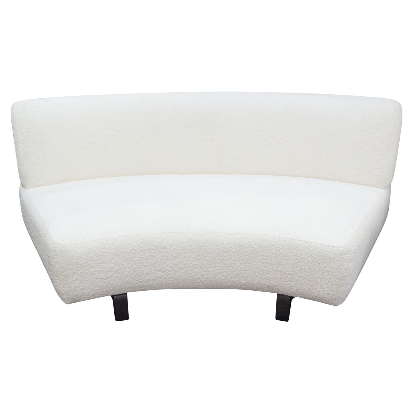 Vesper Curved Armless Sofa in Faux White Shearling w/ Black Wood Leg Base