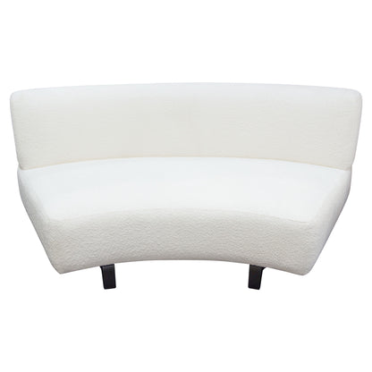 Vesper Curved Armless Sofa in Faux White Shearling w/ Black Wood Leg Base